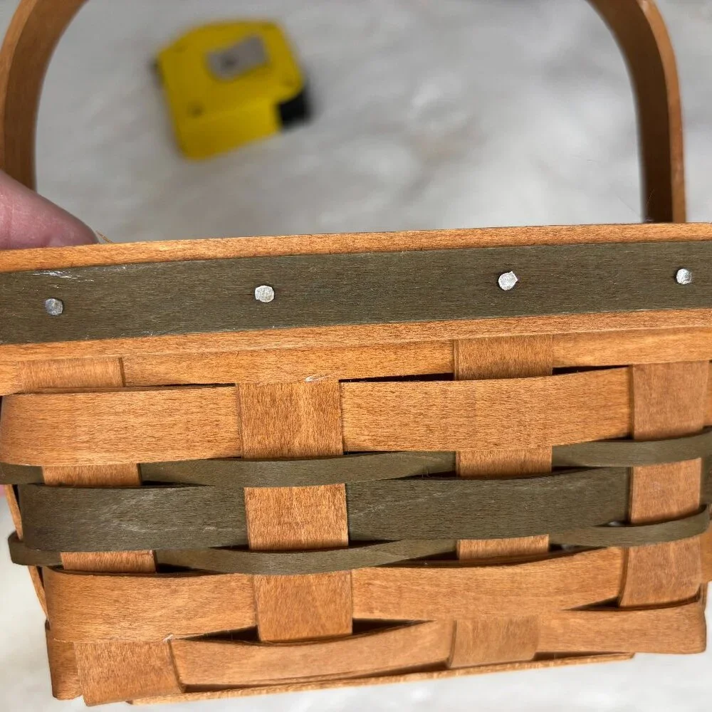 Longaberger Small Vintage 1987 Christmas Mistletoe Basket With Green Stripes